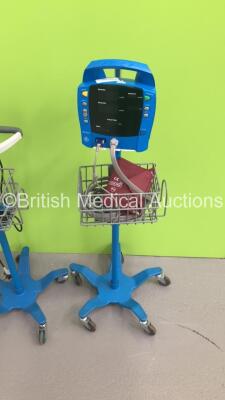 3 x GE Dinamap ProCare Patient Monitors on Stands with 3 x SpO2 Finger Sensors,2 x BP Hoses and 2 x BP Cuffs (All No Power) - 4