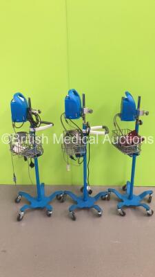 3 x GE Dinamap ProCare Patient Monitors on Stands with 3 x SpO2 Finger Sensors,2 x BP Hoses and 2 x BP Cuffs (All No Power) - 6