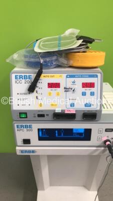 ERBE ICC 200 Electrosurgical/Diathermy Unit with ERBE APC 300 Argon Plasma Coagulator Unit Version 2.01 with Dual Footswitch and Accessories (Powers Up) * SN D-1097 * - 2