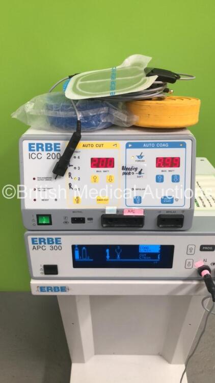 ERBE ICC 200 Electrosurgical/Diathermy Unit with ERBE APC 300 Argon Plasma Coagulator Unit Version 2.01 with Dual Footswitch and Accessories (Powers Up) * SN D-1097 *