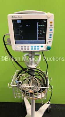 Datex-Ohmeda S/5 Type F-FM-00 Patient Monitor on Stand with 1 x Datex-Ohmeda Type E-PSM..00 Module with NIBP,T1,T2,SpO2 and ECG Options * Mfd 2005 *,1 x BP Hose, 1 x SpO2 Finger Sensor and 1 x 3-Lead ECG Lead (Powers Up) - 5