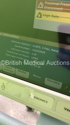 Philips Respironics V60 Ventilator on Stand Software Version 2.30 / Software Options AVAPS / C-Flex / Ramp (Powers Up) * SN 100003328 * - 5