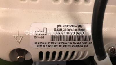 2 x GE Dash 4000 Patient Monitors Including ECG, NBP, CO2, BP1, BP2, SpO2 and Temp/co Options with Batteries *Mfd 2007* (Both Power Up) - 6