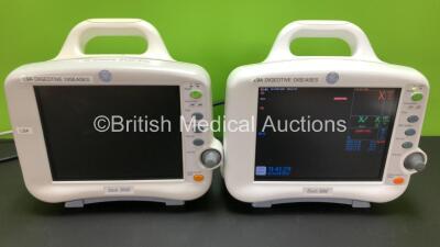 2 x GE Dash 3000 Patient Monitors Including ECG, NBP, CO2, BP1, BP2, SpO2 and Temp/co Options with Batteries *Mfd 2007* (1 x Powers Up, 1 x No Power)