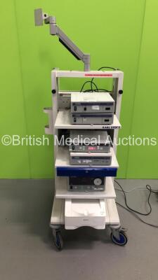 Karl Storz Stack Trolley Including Karl Storz Dx-cam ntsc 202301 20,Karl Storz Tricam SL ntsc 202221 20,Karl Storz SCB Equimat 203020 20,Karl Storz Flash 201330 30,Karl Storz Xenon 300 201331 20 and Sony Digital Color Printer UP-DR80MD (Powers Up)