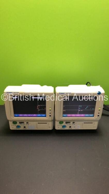 2 x Fukuda Denshi DS-7100 Patient Monitors with ECG/Resp, SPO2, BP, Temp, NIBP and Temp Options - 1 x with CO2 Option (Both Power Up) *S/N 36050260 / 36090708*