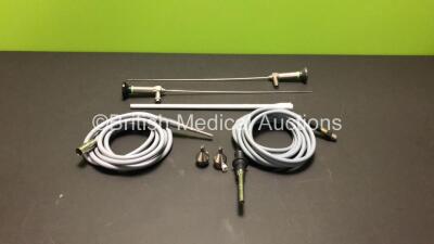 2 x Medi-Tech 0 Degree Ref 19.551.020.000.3120 Rigid Endoscopes with 2 x Light Source Cables and 1 x Sheath * 1 x Image Cloudy 1 x Image Ok *