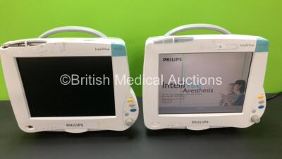 2 x Philips Intellivue MP50 Anesthesia Touch Screen Patient Monitors (1 x Powers Up with Some Casing Damage, 1 x Spares/Repairs) Version G.01.80 *Mfd 2003-12* **SN DE34701472**