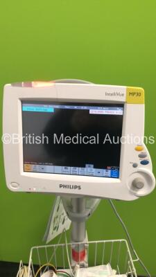 Philips IntelliVue MP30 Patient Monitor Ref 862135 on Stand with Printer Options (Powers Up) * Mfd Nov 2009 * - 2