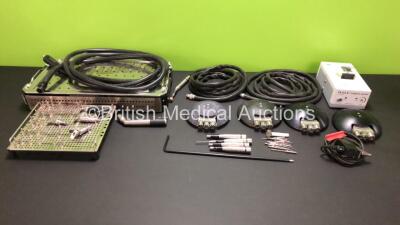 Job Lot Including 1 x Synthes MicroDrive Plus Handpiece with Hose and 3 x Attachments in Tray and 1 x Hall Osteon Set Including 1 x Handpiece, 2 x Hoses, 4 x Attachments, 4 x Foot Control and Irrigation System