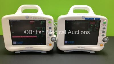 2 x GE Dash 3000 Patient Monitors Including ECG, NBP, CO2, BP1, BP2, SpO2 and Temp/co Options *Mfd 2007* (Both Power Up with Some Casing Damage - See Photos) *SBG07026777GA / SBG07121224GA*