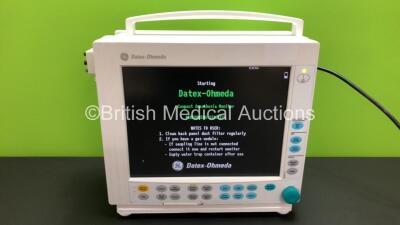 Datex Ohmeda Type F-CM1-05 Compact Anaesthesia Monitor *Mfd 2011-02* 1 x GE E-CAiO Gas Module Including D-fend Water Trap*Mfd 2008-11* 1 x GE E-PRESTN Module Including ECG, SpO2, T1 and T2 Options *Mfd 2011-03* (Powers Up) *S/N 6713338 / 6721605 / 6472208