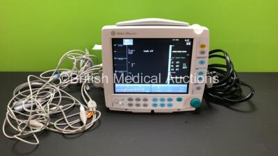 Datex-Ohmeda S/5 FM Patient Monitor *Mfd - 02/2010* with GE E-PSMP-00 Multiparameter Module with NIBP, P1 P2, T1 T2, SPO2 and ECG Options and Leads (Powers Up) *6606933 / 6096690*