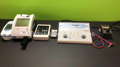 Mixed Lot Including 1 x Interacoustic AS216 Audiometer with Power Supply and 3 x Leads (Powers Up) 1 x Roche CoaguChek XS Plus Meter with Base, 1 x Bayer Clinitek Status Urine Analyzer, 1 x Medtronic Quik-Combo 3-Lead Patient Simulator and 1 x TPN200 Plus