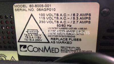 ConMed Electrosurgery System 5000 Model 60-8005-001 Electrosurgical Generator with 1 x Dual Footswitch and 1 x Bipolar Dome Footswitch on ConMed Trolley (Powers Up) - 5