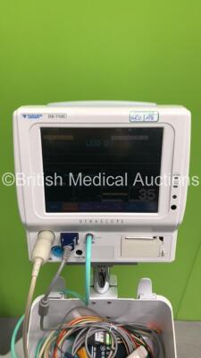 2 x Fukuda Denshi DS-7100 Patient Monitors on Stands with Assorted Leads (Both Power Up) *SN 50001979 / 50001980* - 2