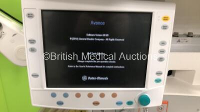 Datex-Ohmeda S/5 Avance Anaesthesia Machine Software Version 08.00 with Philips IntelliVue MP30 Patient Monitor, GE E-CAiOV Gas Module with Spirometry Option and D-Fend Water Trap, Bellows, Absorber and Hoses (Powers Up) *S/N ANBN00350* - 2