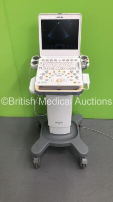 Philips CX50 Portable Ultrasound Scanner Ref 98960538471 *S/N N/A* **Mfd 12/2014* Model Version 5.0.2 with 1 x Transducer / Probe (S5-1) on Philips CX Cart (Powers Up - Damage to Rear of Cart - See Pictures)