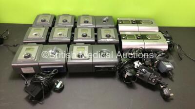 Job Lot of CPAP Units Including 9 x Respironics REMstar Pro C Flex + CPAP Units with 2 x Respironics System One Humidifier Units and 5 x AC Power Supplies (All Power Up, 2 with Missing Dials-See Photos) 2 x ResMed Escape EPR S9 CPAP Units with 2 x ResMed 