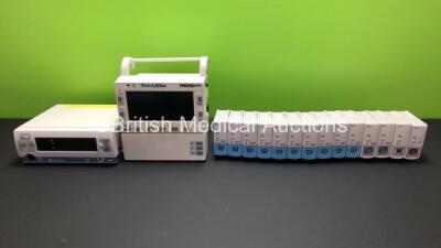 Job Lot Including 1 x Datex-Ohmeda 3800 TruTrak+ Oximeter (Some Casing Damage) 1 x Welch Allyn Propaq Encore and 14 x Monitor Modules Including 12 x MasimoSet SpO2 IntelliVue *FBXG00861 / 09162007*