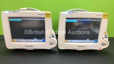 2 x Philips Intellivue MP30 Touch Screen Patient Monitors Version D.00.58 / G.01.73 (Both Power Up with Some Casing Damage - See Photos) *Mfd 2006 / 2010 **S/N DE72875581 / DE64019642*