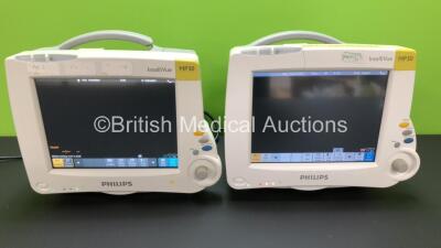 2 x Philips Intellivue MP30 Touch Screen Patient Monitors Version J.10.45 / G.01.80 (Both Power Up with Some Casing Damage - See Photos) *Mfd 2014 / 2010 **S/N DE72876387 / DE801C3423**