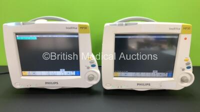 2 x Philips Intellivue MP30 Touch Screen Patient Monitors Version E.01.26 / D.00.58 (Both Power Up with Some Casing Damage - See Photos) *Mfd 2007 / 2006 **S/N DE72839018 / DE64019625**