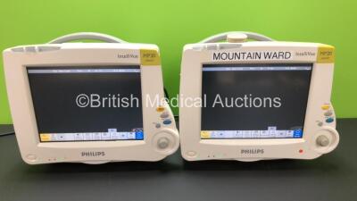 2 x Philips Intellivue MP20 Junior Patient Monitors Version C.00.82 (Both Power Up with Some Casing Damage - See Photos) *Mfd 2005 / 2005 **S/N DE52609790 / DE52609806**