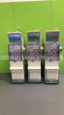 3 x Fresenius 5008 CorDiax Dialysis Machines Software Version 4.50 Operating Hours 44324 / 40340 / 8598 with Hoses (All Power Up- 1 x Gear Pump Drive Error) * Equip No 057258 / 087536 / 087529 *