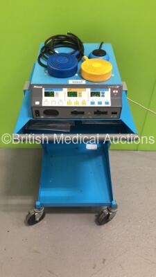 Valleylab Force FX-8C Electrosurgical/Diathermy Unit on Stand with 1 x Dual Footswitch and 1 x Bipolar Dome Footswitch (Powers Up) * SN F8B59613A * * Mfd 2008 *