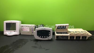 Mixed Lot Including 1 x Cheetah Medical Reliant Monitor (No Power) 1 x Welch Allyn 53N00 Patient Monitor (Powers Up) 1 x Suntech Tango Monitor with 1 x BP Cuff and Hose and 1 x AC Power Supply (Powers Up) 1 x EMS Medilink Unit (Powers Up with Faulty Scree