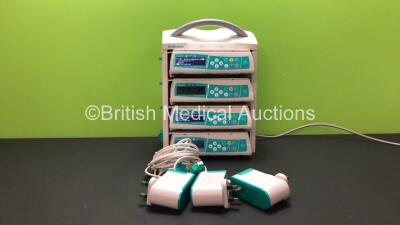 4 x B Braun Infusomat Space Infusion Pumps with 1 x B Braun Type 8713140 Instrument Stand and 3 x AC Power Supplies (All Power Up)