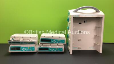 Job Lot of 4 x B.Braun Infusomat Space Infusion Pumps (All Power Up) with 1 x B.Braun SpaceStation (Powers Up with Some Damage - See Photo)