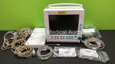 Job Lot Including 1 x Datex Ohmeda F-CM1-04 Patient Monitor (No Power) with Various Monitor Leads Including GE TruSignal Sp02 Ear Sensors