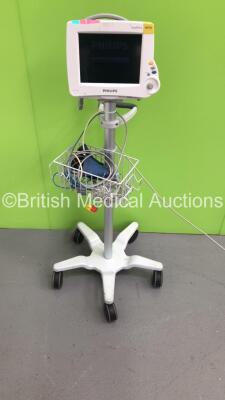 Philips IntelliVue MP30 Patient Monitor on Stand with Selection of Leads (Powers Up)