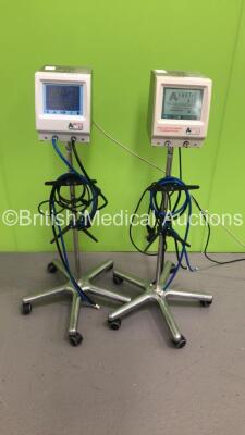 2 x Anetic Aid AET Electronic Tourniquets on Stands with Hoses (Both Power Up)