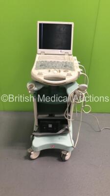 Esaote Model 7340 Ref 970 7340 000 Portable Ultrasound Scanner with 2 x Transducers/Probes (1 x LA523 and 1 x CA431) and UPS Power Unit on Trolley (Hard Drive and Motherboard Removed) * SN 05170 * * Mfd 2012 *