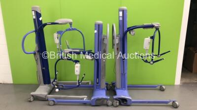 3 x Arjo Maxi Move Electric Patient Hoists with 3 x Controllers and 3 x Batteries (All Power Up and Tested Working)