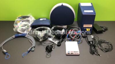 Job Lot Including 1 x Otometrics Aurical HIT Hearing Instrument Test Box with 2 x Aurical Aud Fitting Audiometers with 1 x Power Supply, 3 x Audio Cups, 1 x Aurical FreeFit Hearing Aid Fitter (Missing Cover) 1 x Hi-Pro USB Type 1072 with Power Supply (Unu