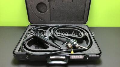 Olympus Evis Lucera TJF-260V Duodenoscope in Case - Engineer's Report : Optical System - Ok, Angulation - Ok, Insertion Tube - Kinks and Indents, Light Transmission - Ok, Channels - Ok, Leak Check - Leakage Evident *S/N 2700456* **Mfd 2007**