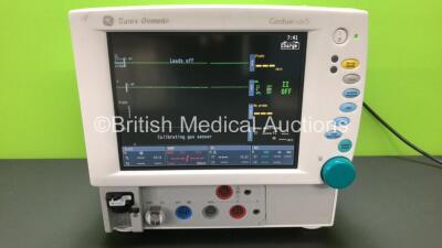 Datex-Ohmeda Cardiocap/5 Patient Monitor with P1, P2, T1, T2, NIBP and SPO2 Options and D-Fend Water Trap *Mfd 2004* (Powers Up with Slight Damage to Casing - See Photo)