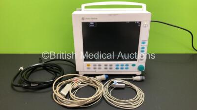 GE Datex-Ohmeda F-CM1-05 Compact Anesthesia Monitor *Mfd 2009* (Powers Up) with 1 x ECG Lead, 1 x BP Hose and 1 x SpO2 Lead