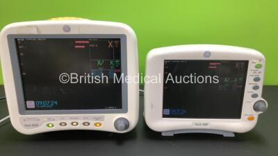 1 x GE Dash 4000 and 1 x GE Dash 3000 (Missing Handle) Patient Monitors Including ECG, NBP, CO2, BP1, BP2, SpO2 and Temp/co Options with Batteries *Mfd 2009 / 2006* (Both Power Up)