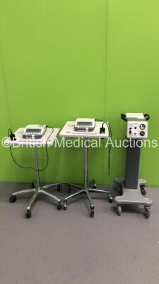 2 x Verathon BladderScan BVI 3000 Bladder Scanners on Stands with 2 x Probes and 1 x Olympus ECR CO2 Regulator (Both Power Up with 1 x Battery) * SN 01310535 / B3106336 *