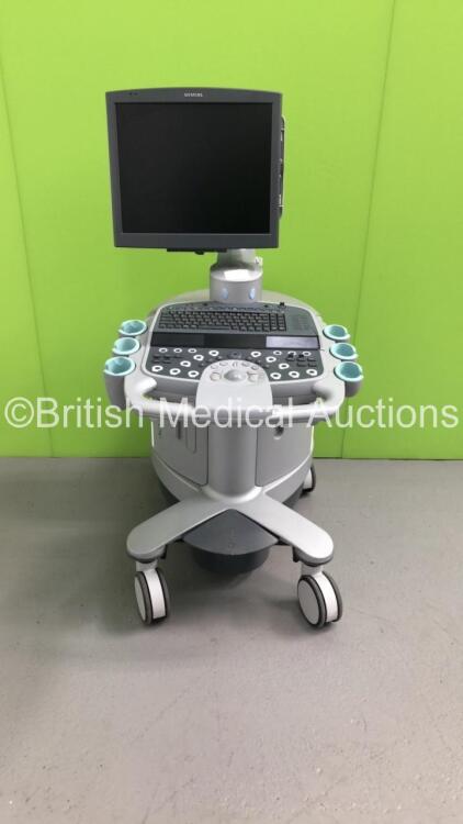 Siemens Acuson S2000 Ultrasound Scanner Model No 10041461 *S/N 200957* **Mfd 02/2009** (HDD REMOVED - Buttons Missing - Side Panel on Monitor Missing and General Marks on Machine - See Pictures)