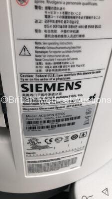 Siemens Acuson S2000 Ultrasound Scanner Model No 10041461 *S/N 200957* **Mfd 02/2009** (HDD REMOVED - Buttons Missing - Side Panel on Monitor Missing and General Marks on Machine - See Pictures) - 8