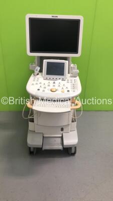 Philips iU22 Flat Screen Ultrasound Scanner *S/N 02R7JB* **Mfd 03/2007** on E.0 Cart with 2 x Transducers / Probes (C5-2 and L17-5) and Sony UP-D897 Digital Graphic Printer (HDD REMOVED - Marks on Lower Trims and Side Panels)