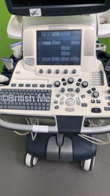 GE Logiq E9 Flat Screen Ultrasound Scanner Model No 5205000-2 *S/N 95855US3* **Mfd 03/2009** Software Version R2.0.4 with 4 x Transducers / Probes (ML6-15-D Ref 5199103 *Mfd 02/2009* / 9L-D Ref 5194432 *Mfd 02/2009* / C1-5 Ref 5261135 *Mfd 09/2011* and IC - 3