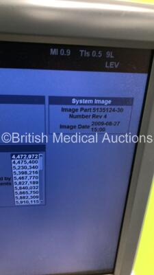 GE Logiq E9 Flat Screen Ultrasound Scanner Model No 5205000-2 *S/N 95855US3* **Mfd 03/2009** Software Version R2.0.4 with 4 x Transducers / Probes (ML6-15-D Ref 5199103 *Mfd 02/2009* / 9L-D Ref 5194432 *Mfd 02/2009* / C1-5 Ref 5261135 *Mfd 09/2011* and IC - 17