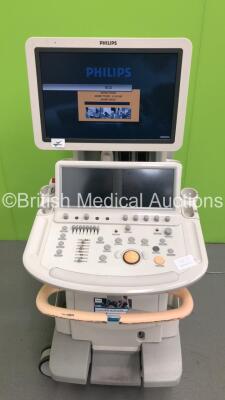 Philips iE33 Flat Screen Ultrasound Scanner *S/N 02XLNN* **Mfd 03/2008** on E.2 Cart Software Version 6.3.6.343 with 1 x Transducer / Probe (S5-1), Sony UP-D897 Digital Graphic Printer and Mitsubishi MD3000 Video Cassette Recorder (Powers Up - Missing Dia - 2